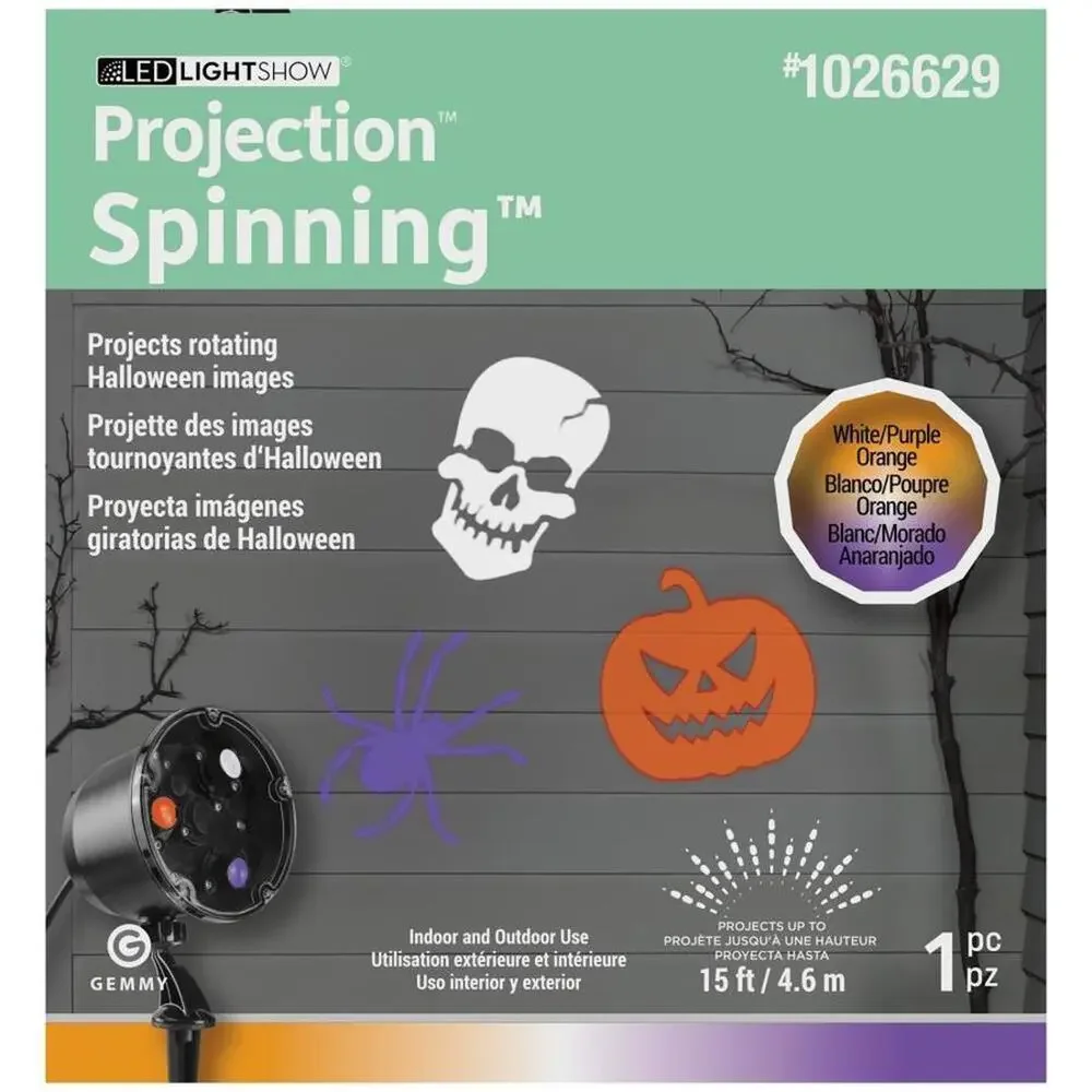 GEMMY LED LIGHT SHOW HALLOWEEN PROJECTION SPINNING Skull Pumpkin Spider